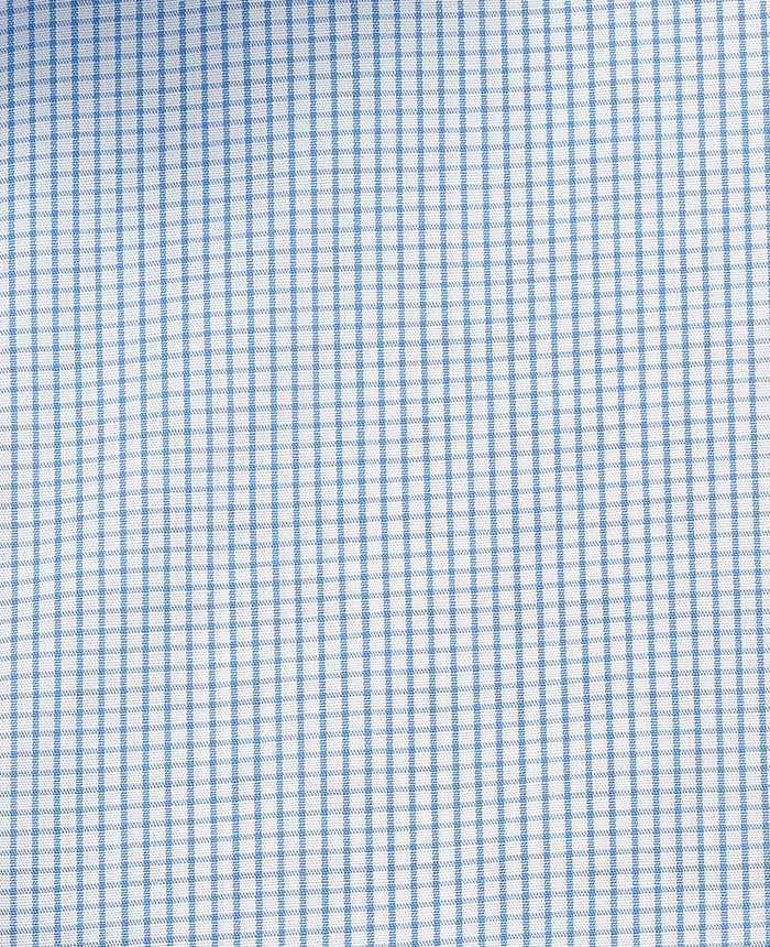 Men's Blue Cotton Poplin Mini Check Slim Fit Formal Shirt With Double Cuffs fabric detail