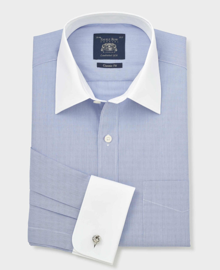 Men's Blue Cotton Poplin Stripe Classic Fit Winchester Formal Shirt With Double Cuffs folded shot