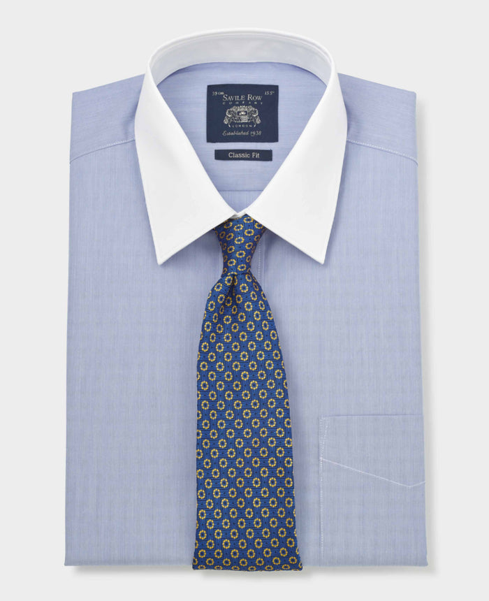 Men's Blue Cotton Poplin Stripe Classic Fit Winchester Formal Shirt With Double Cuffs folded shot