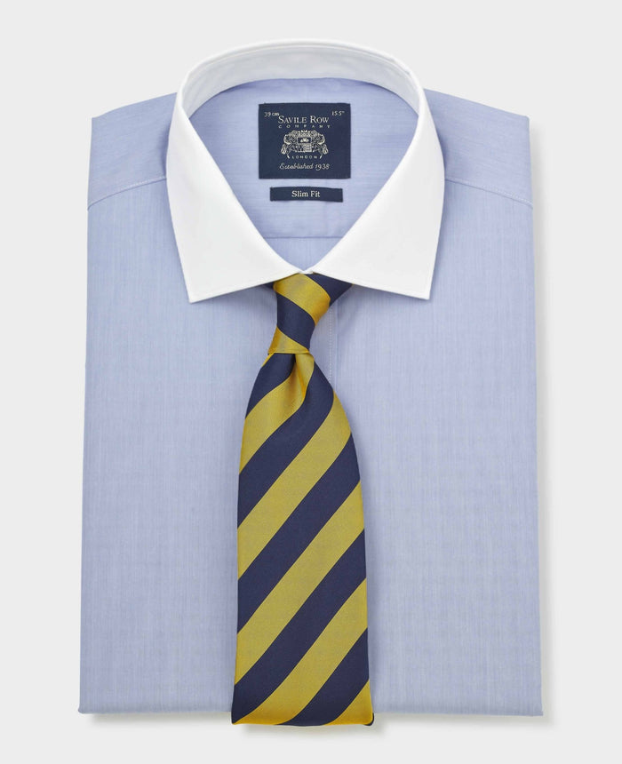Men's Blue Cotton Poplin Stripe Slim Fit Winchester Formal Shirt With Double Cuffs folded shot