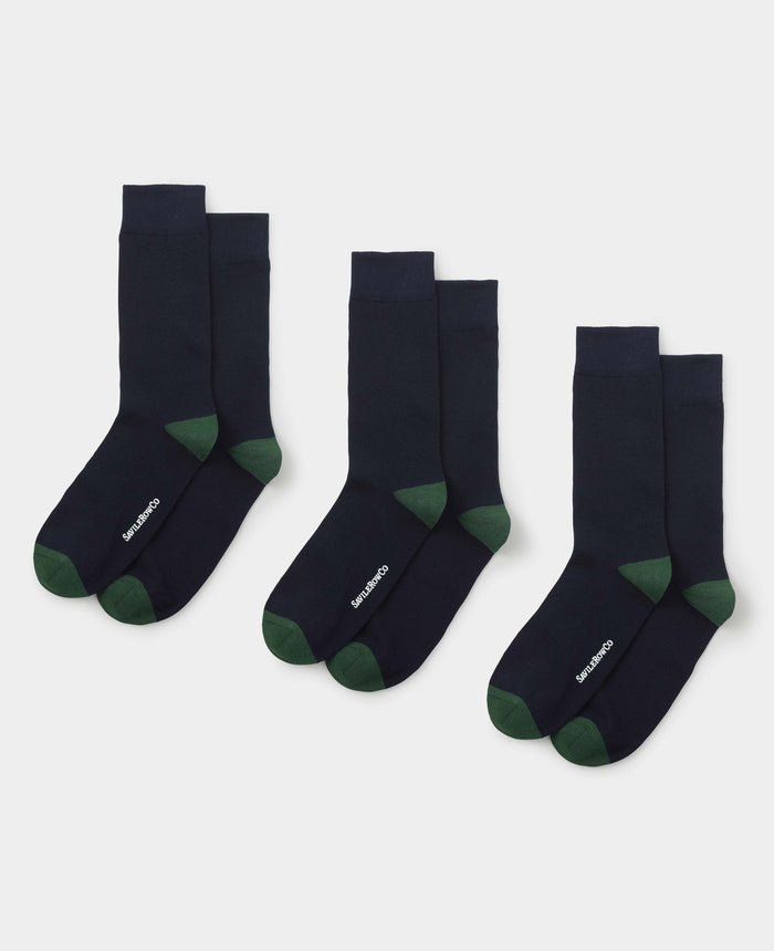 Men's Blue Cotton Rich Socks Three Pack unfolded view