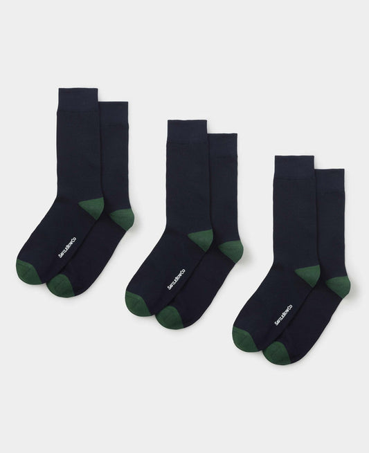 Men's Blue Cotton Rich Socks Three Pack unfolded view