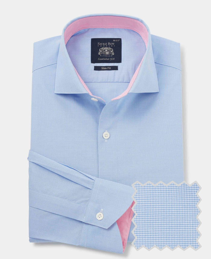 Men's Blue Cotton Dobby Slim Fit Smart-Casual Shirt With Single Cuffs product shot with swatch