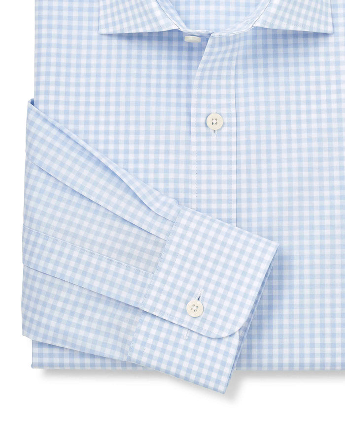 Men's Blue Cotton Gingham Check Classic Fit Formal Shirt With Single Cuffs sleeve detail