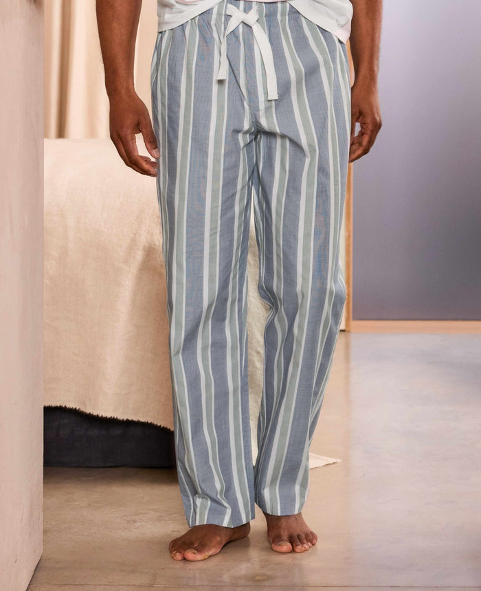 Blue Green Cotton Striped Lounge Pants