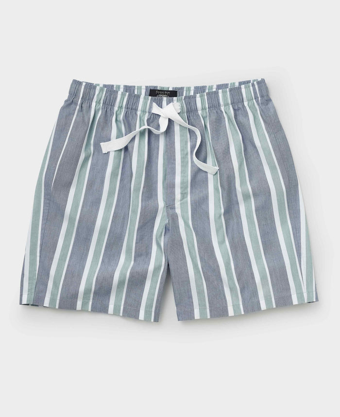 Men's Green Cotton Striped Lounge Shorts mannequin shot