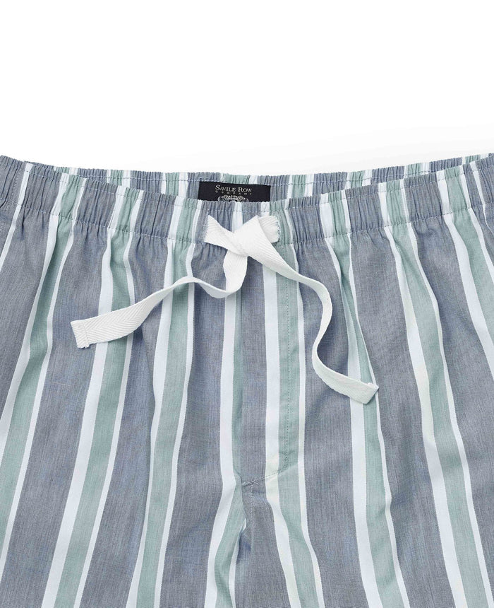 Men's Green Cotton Striped Lounge Shorts  waist detail