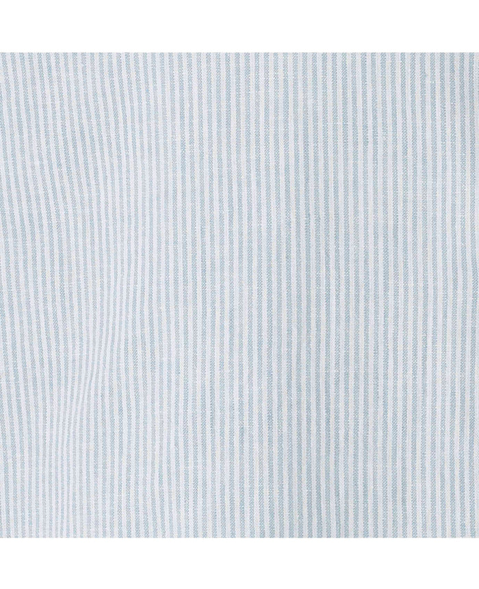 Men's Blue Linen Cotton Stripe Classic Fit Grandad Collar Casual Shirt fabric detail