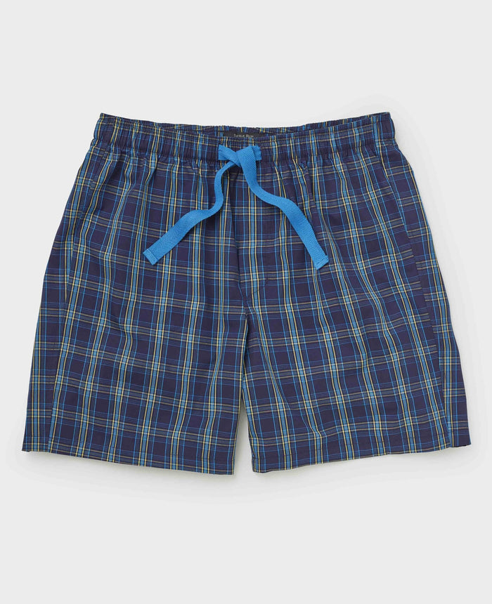 Men's Navy Cotton Check Lounge Shorts mannequin shot
