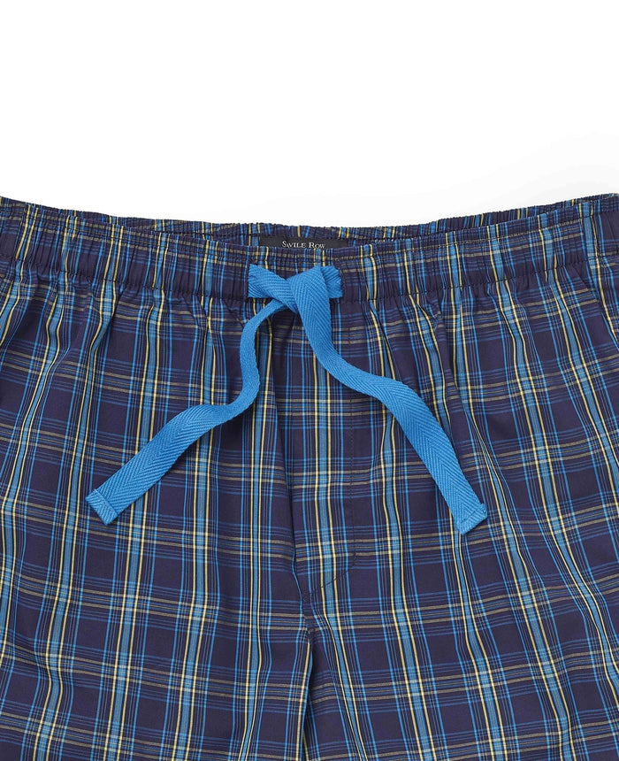 Men's Navy Cotton Check Lounge Shorts waist detail