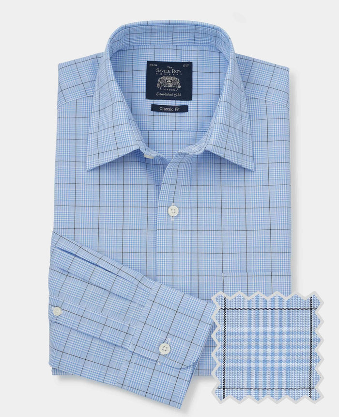 Men's Classic Fit Shirt In Blue Navy Prince of Wales Check product shot with swatch