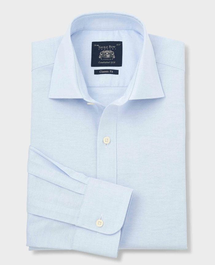 Men's Blue Pinpoint Cotton Classic Fit Formal Shirt With Single Cuffs folded