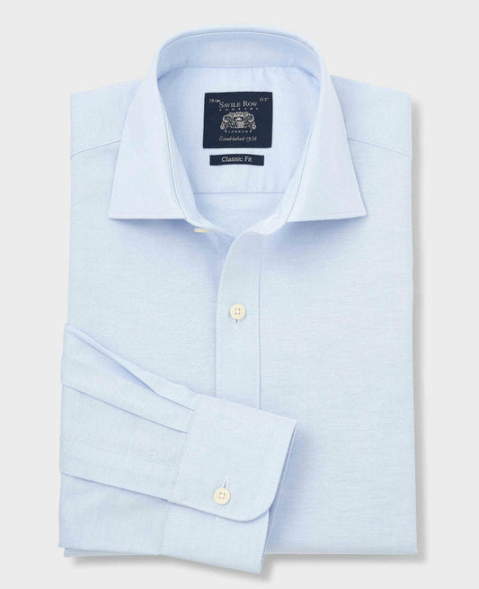 Men's Blue Pinpoint Cotton Classic Fit Formal Shirt With Single Cuffs folded