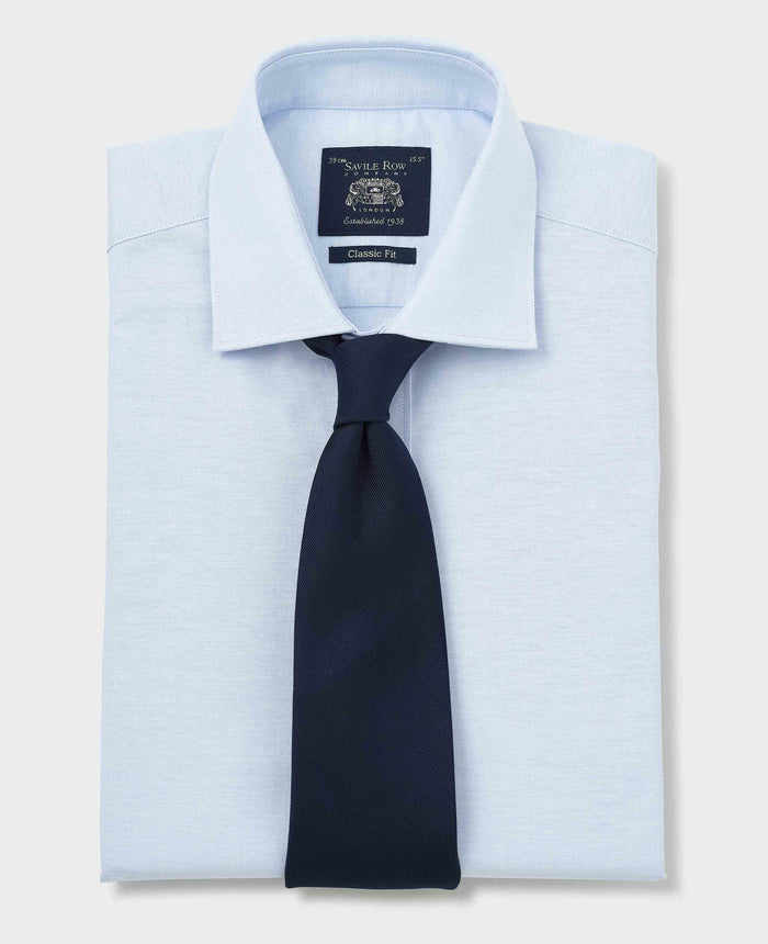 Men's Blue Pinpoint Cotton Classic Fit Formal Shirt With Single Cuffs folded with tie
