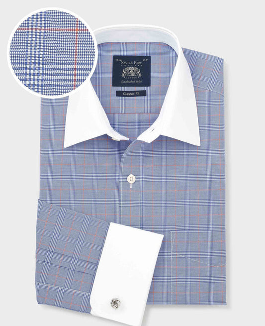 Men's Blue Prince of Wales Check Cotton Poplin Classic Fit Winchester Shirt With Double Cuffs folded shot