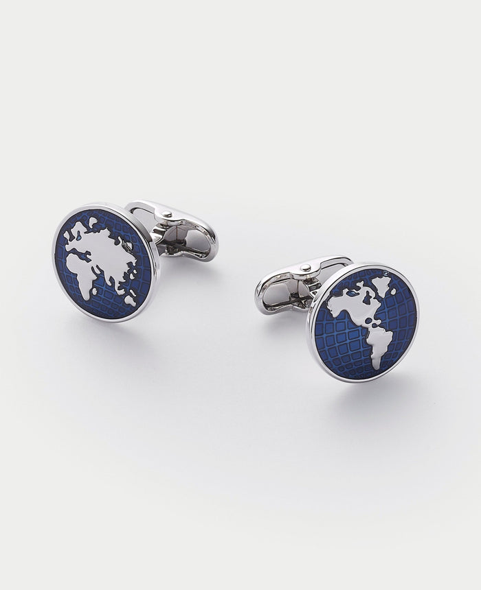 Men's Blue Rhodium Plated Circle Cufflinks