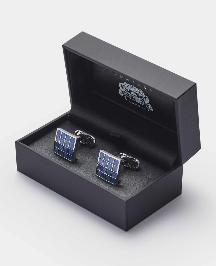Men's Blue Rhodium Plated Square Cufflinks in box