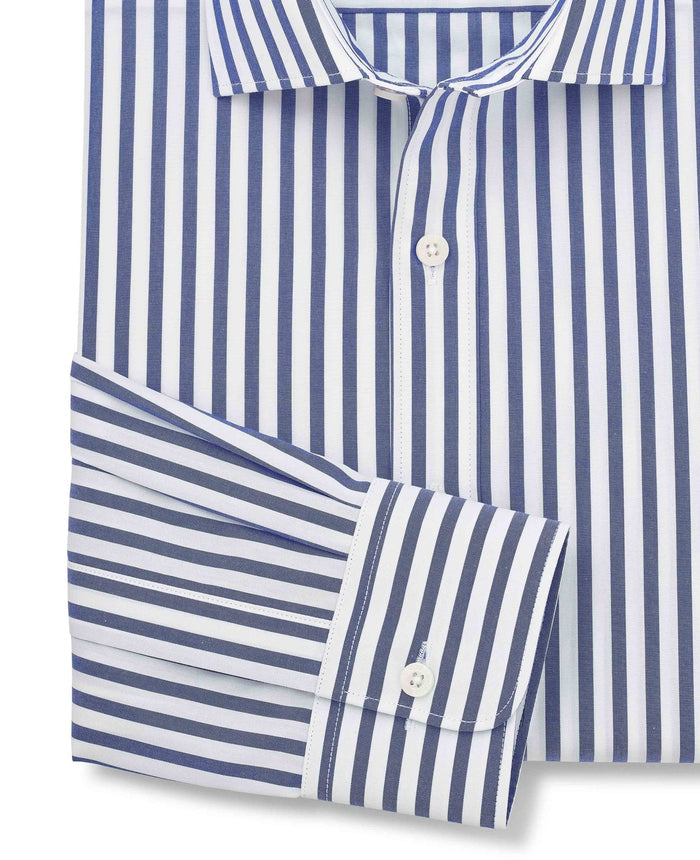 Men's Blue Stripe Cotton Poplin Slim Fit Formal Shirt With Single Cuffs sleeve detail