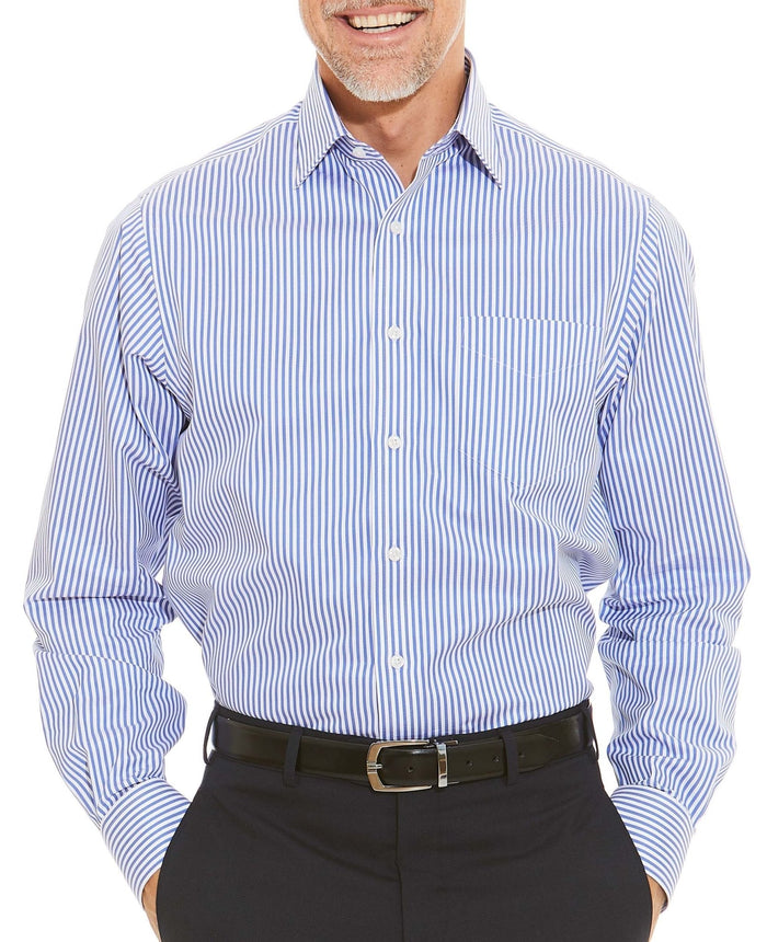 Blue Twill Stripe Classic Fit Non-Iron Shirt - Single Cuff Model Shot