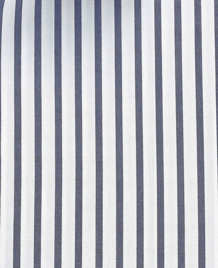 Men's Blue White Cotton Poplin Stripe Slim Fit Formal Shirt With Single Cuffs fabric detail