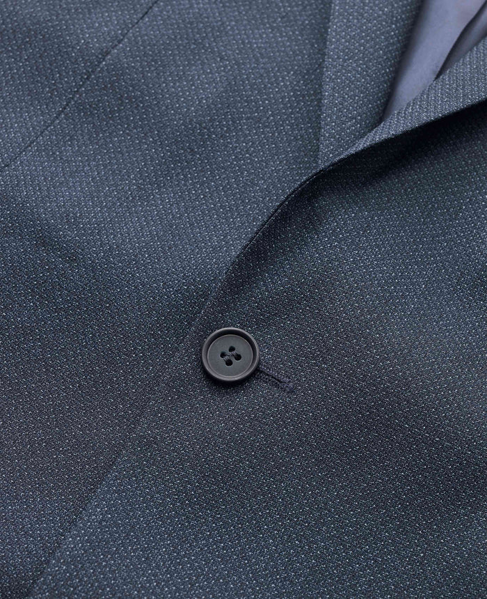 Blue Wool-Blend Micro Pattern Single-Breasted Jacket Fabric Detail