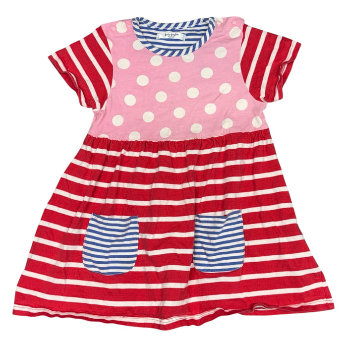 Boden | Pink Polkadot Bodice and Red Striped Skirt | 18-24m
