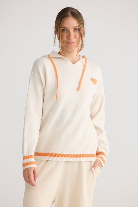 Home Love Bold Hearts Knit Hoodie in Off White with Orange | Women's Clothing | Gretel Lane