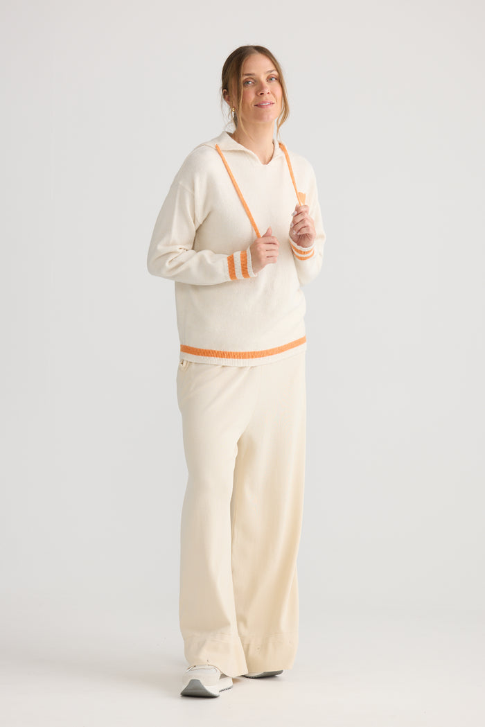 Home Love Bold Hearts Knit Hoodie in Off White with Orange | Women's Clothing | Gretel Lane