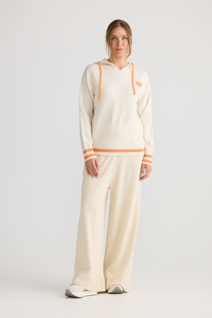 Home Love Bold Hearts Knit Hoodie in Off White with Orange | Women's Clothing | Gretel Lane