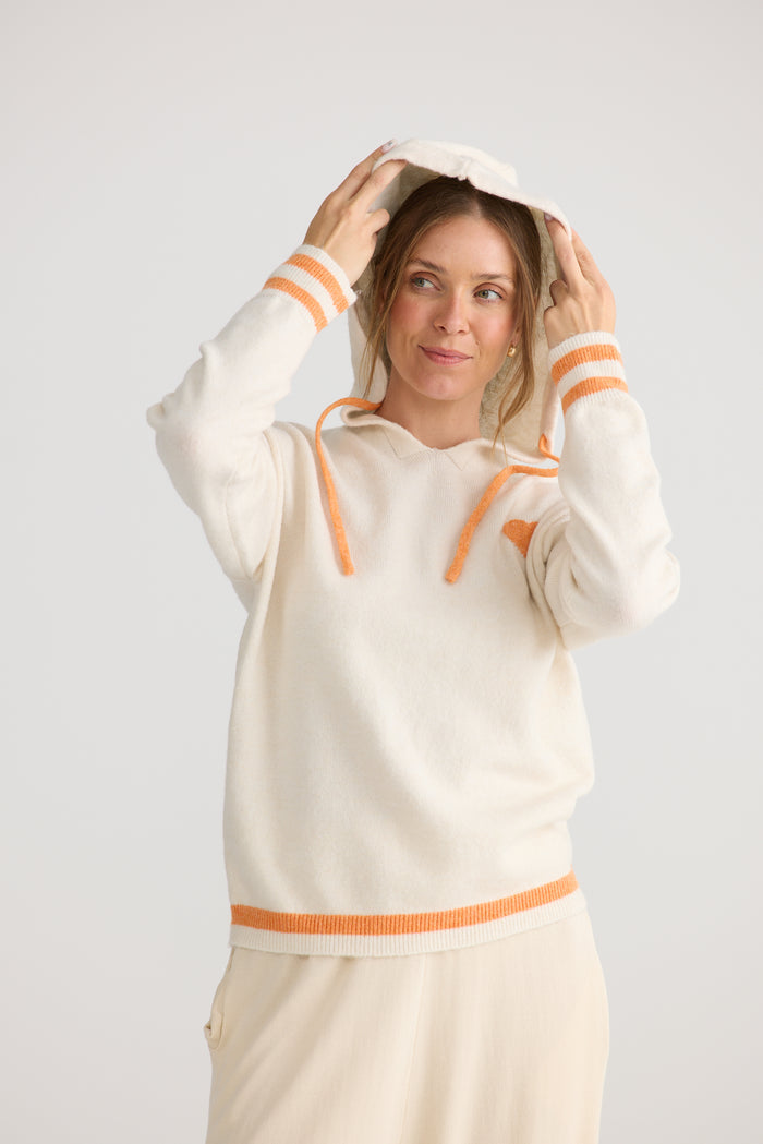 Home Love Bold Hearts Knit Hoodie in Off White with Orange | Women's Clothing | Gretel Lane
