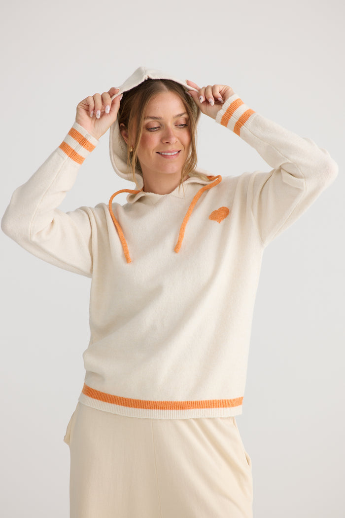 Home Love Bold Hearts Knit Hoodie in Off White with Orange | Women's Clothing | Gretel Lane