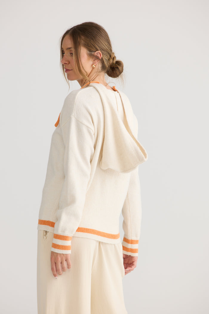 Home Love Bold Hearts Knit Hoodie in Off White with Orange | Women's Clothing | Gretel Lane