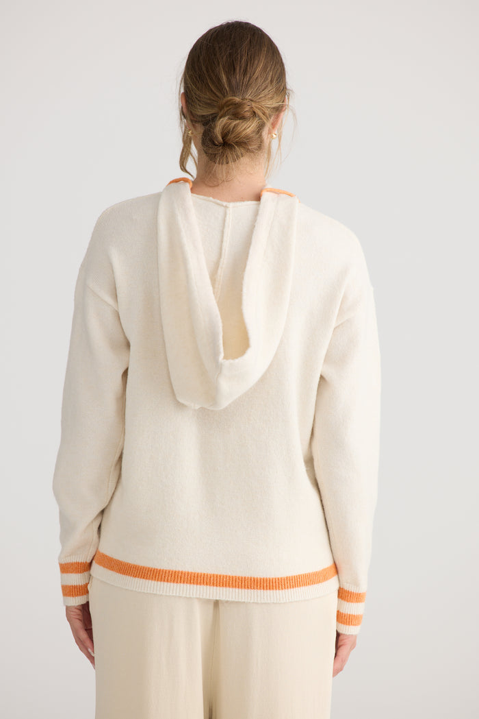 Home Love Bold Hearts Knit Hoodie in Off White with Orange | Women's Clothing | Gretel Lane