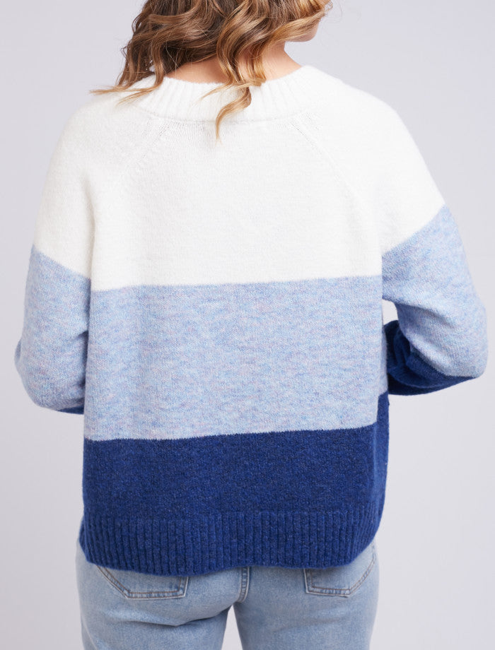 Women's Blue Colour Block Knit Jumper