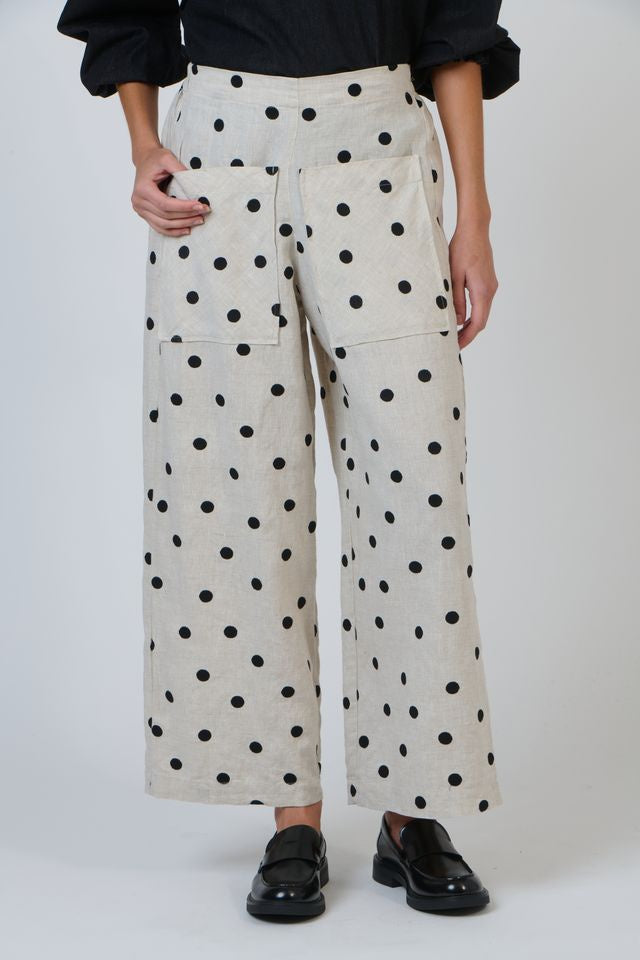Cream and Black Polka Dot Women's Linen Pant | Gretel Lane