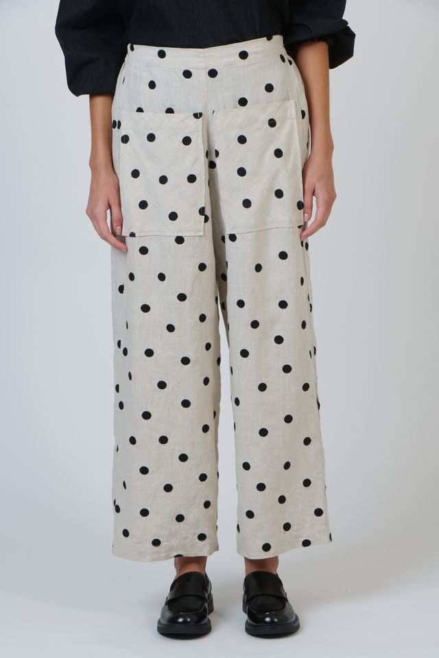 Cream and Black Polka Dot Women's Linen Pant | Gretel Lane