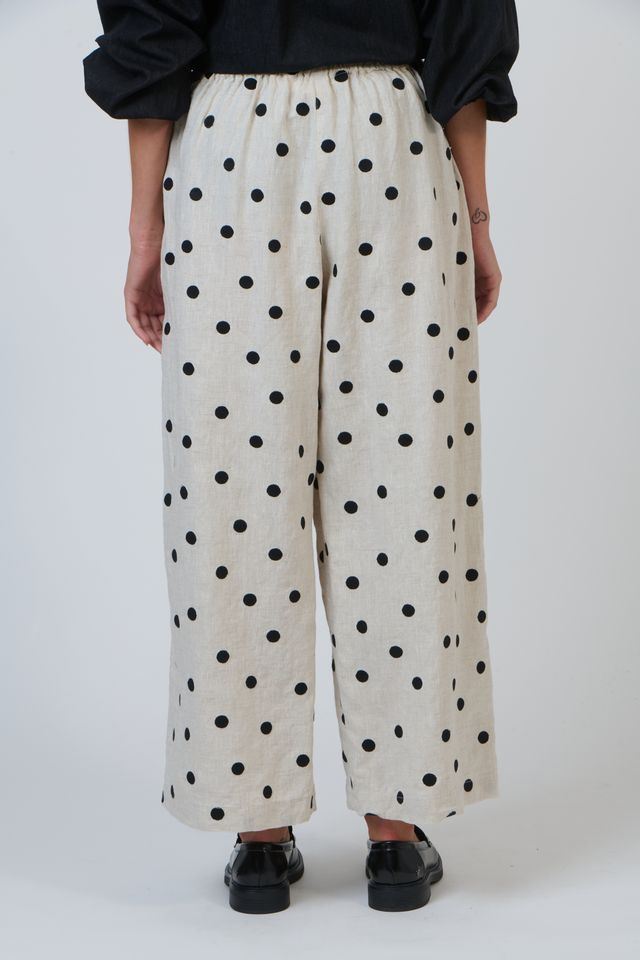 Cream and Black Polka Dot Women's Linen Pant | Gretel Lane