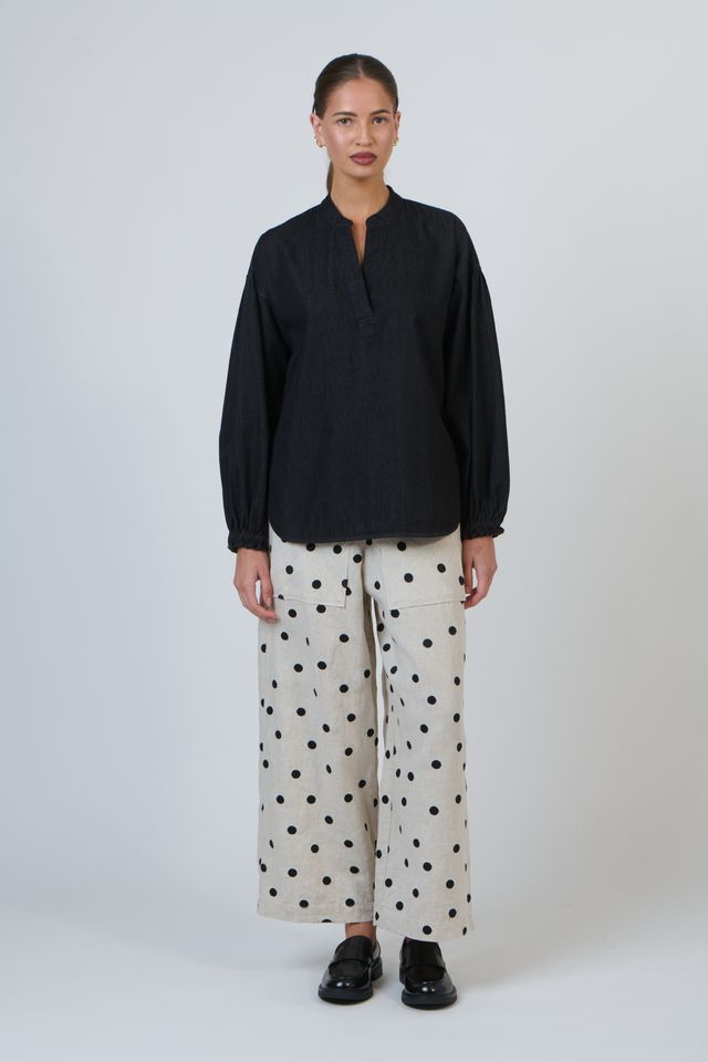 Cream and Black Polka Dot Women's Linen Pant | Gretel Lane