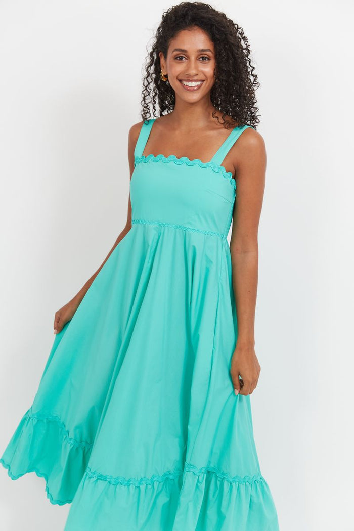 Mint Green Women’s Cotton Maxi Dress with Scalloped Ric-Rac Detailing | Haven Brasilia Tie Maxi Dress | Women’s Online Clothing Store Australia