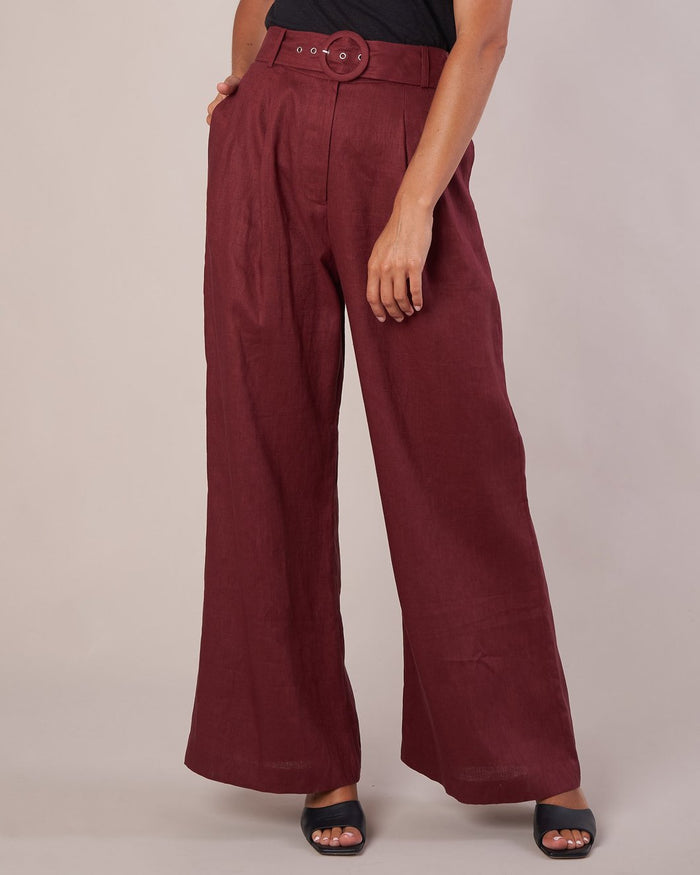 Bridgette Linen high-waisted Pants (Merlot)