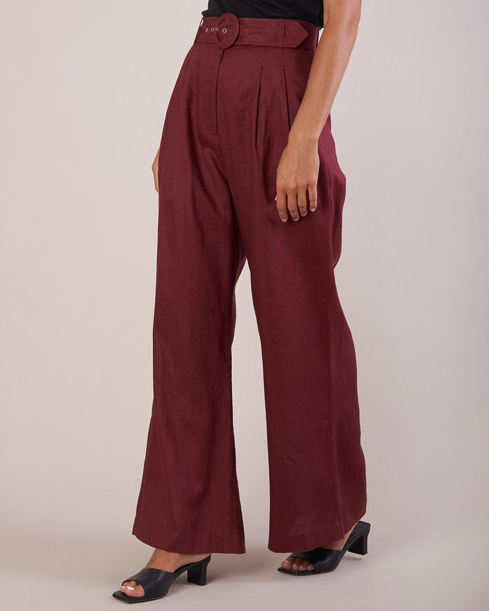 Bridgette Linen Pants (Merlot) women's linen trousers