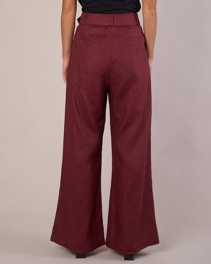 Bridgette Linen Merlot wide-leg linen pants