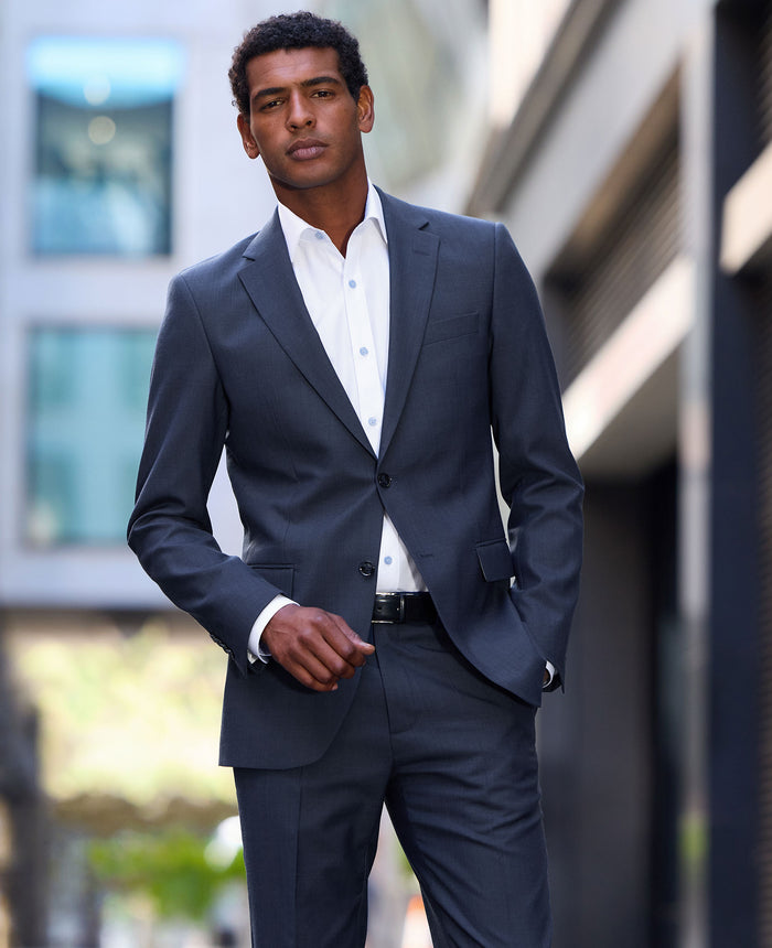 Bright Navy Wool Blend Tailored Suit Jacket