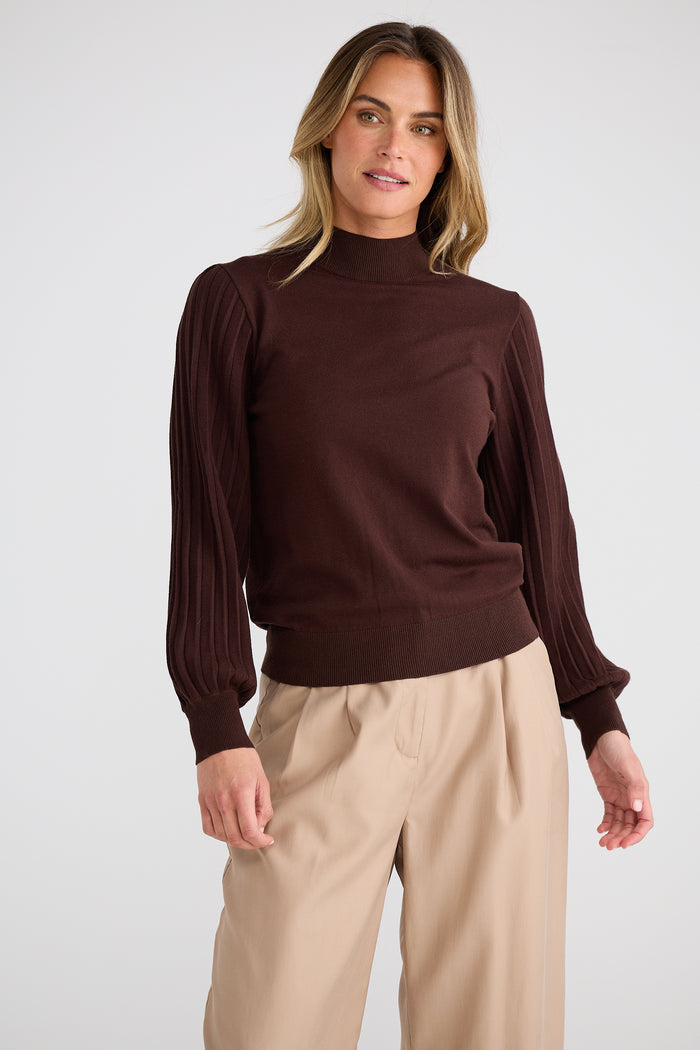 Brave + True Briony Knit Long Sleeve Top in Brown | Women's Clothing | Gretel Lane