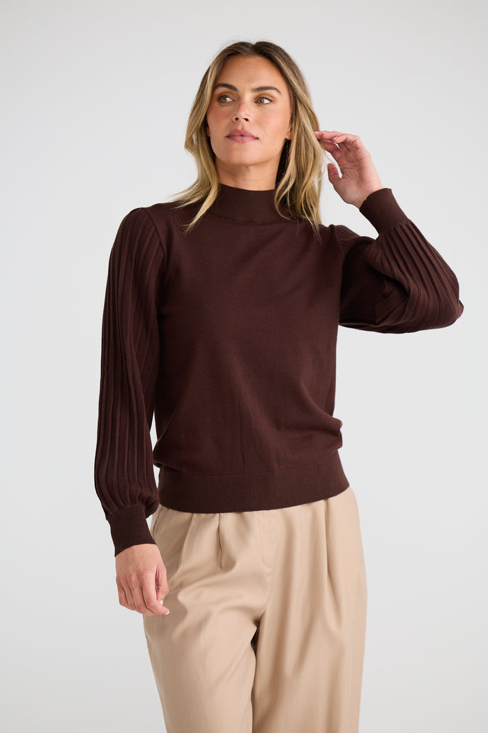 Brave + True Briony Knit Long Sleeve Top in Brown | Women's Clothing | Gretel Lane