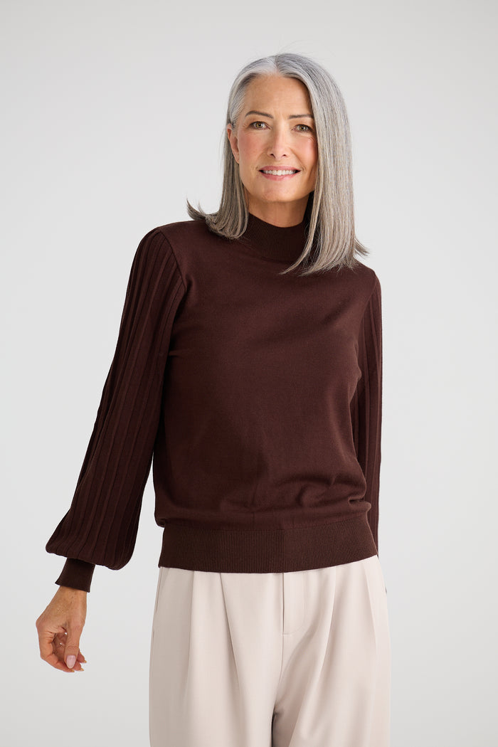 Brave + True Briony Knit Long Sleeve Top in Brown | Women's Clothing | Gretel Lane