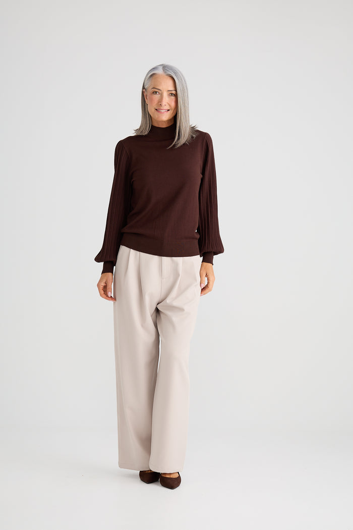 Brave + True Briony Knit Long Sleeve Top in Brown | Women's Clothing | Gretel Lane