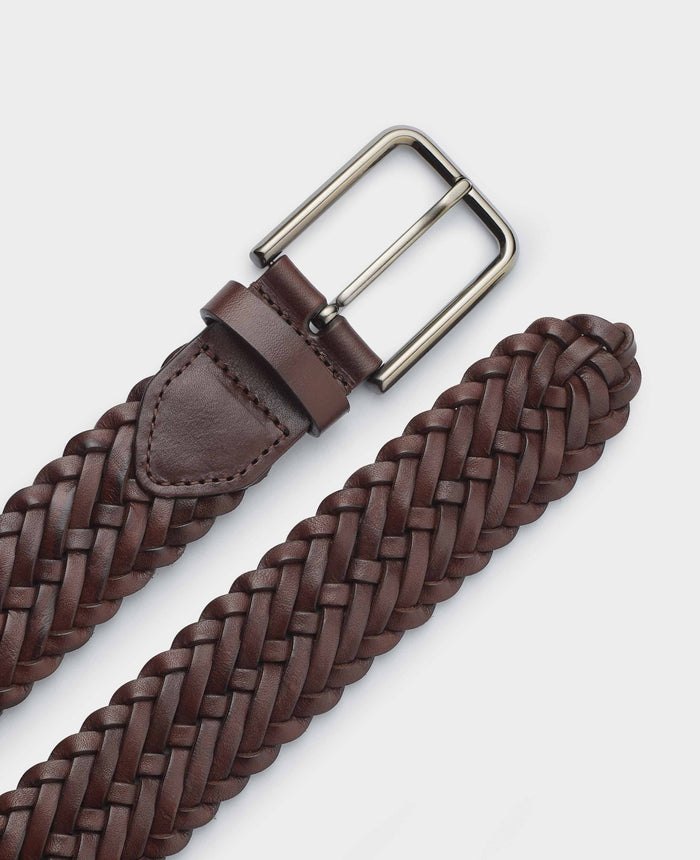Men's Brown Plaited Leather Belt flat view