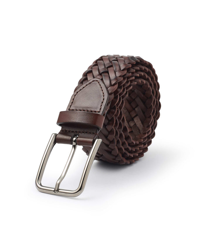 Men's Brown Plaited Leather Belt rolled