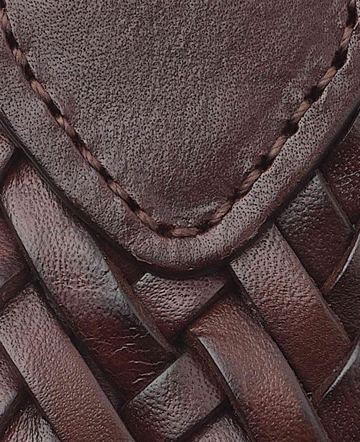 Men's Brown Plaited Leather Belt fabric detail